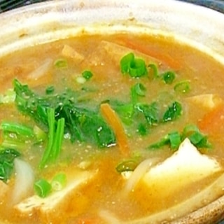 スープでご飯、厚揚げのピリ辛スープ